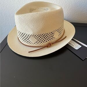 NWT Rag & Bone White Trilby Panama Fedora Straw Hat Retail $250 Made Spain SZ M